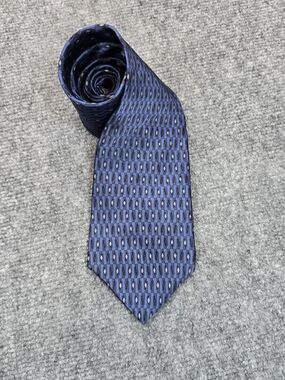 Zylos George Machado Silk Tie Mens Navy Blue Geometric Pattern Necktie Classic